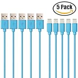 Rattan 3 Feet/ 1 Meters Sync and Charge Lightning to USB Cable (5 Pack) (Blue)