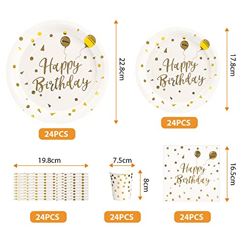 Assiettes or blanche et serviettes gobelets pour vaisselle jetable anniversaire - 7