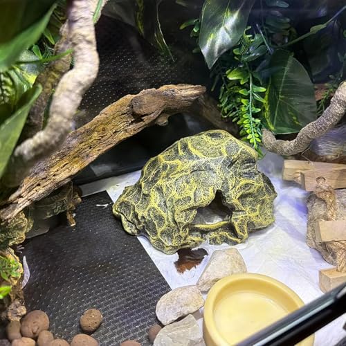 Image of Small Hideout for Reptiles,Reptile Hide Cave Resin Gecko Habitat Decor 2 in 1 Multi-Functional Leopard Gecko Tank Accessories Hideout with Detachable Base as Food Bowl