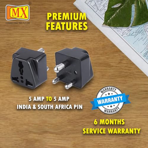 Image of MX 5A 250V Universal Conversion Plug India to South Africa Adapter 3-Pin Adapter Ideal for Homes, Offices, Hotels, and Travel use in India & South Africa Pack of 1 | 3-Pin Converter Plug