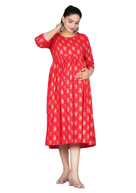 Image of Dhruvi Women's Rayon Anarkali Maternity Dress & Feeding Kurti with Zippers