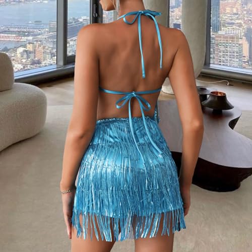 Image of Women's Sleeveless V Back Sequins Fringe Jumpsuit One Piece Short Romper Party Nightclub