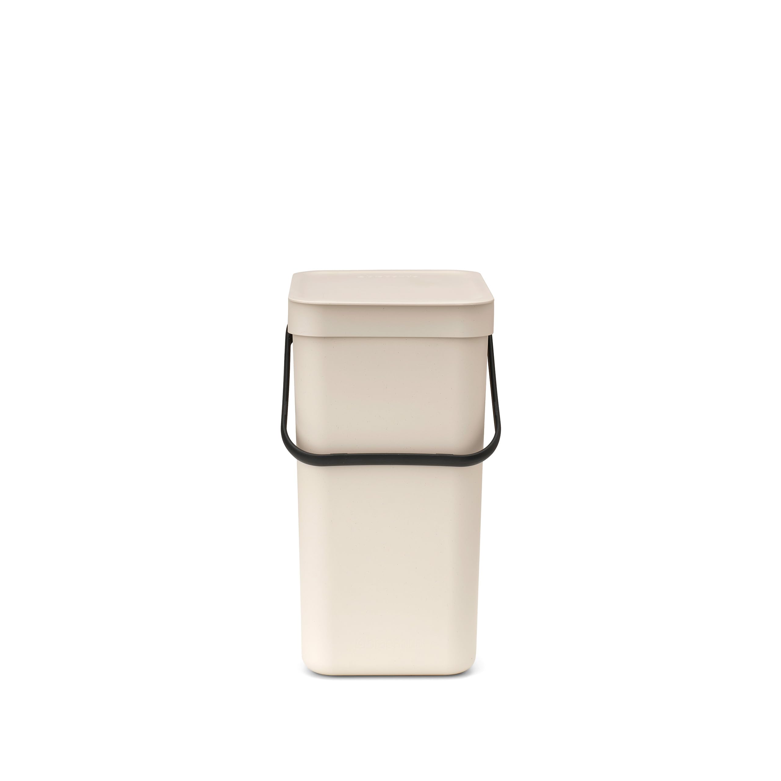 Brabantia Sort & Go Waste Bin 12L (Soft Beige), Space-Efficient Plastic Recycle Container with Handle, Removable and Stay-Open Lid, Easy to Clean Kitchen Bin without Nooks and Rims