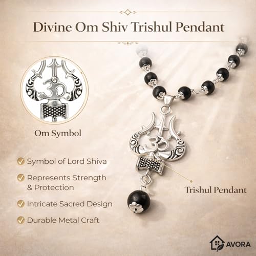 Image of AVORA Karungali Malai Original 54 Beads with Om Shiv Trishul Pendant | Ebony Karungali Mala for Meditation, Japa & Spiritual Protection | Divine Hindu Mala for Men & Women