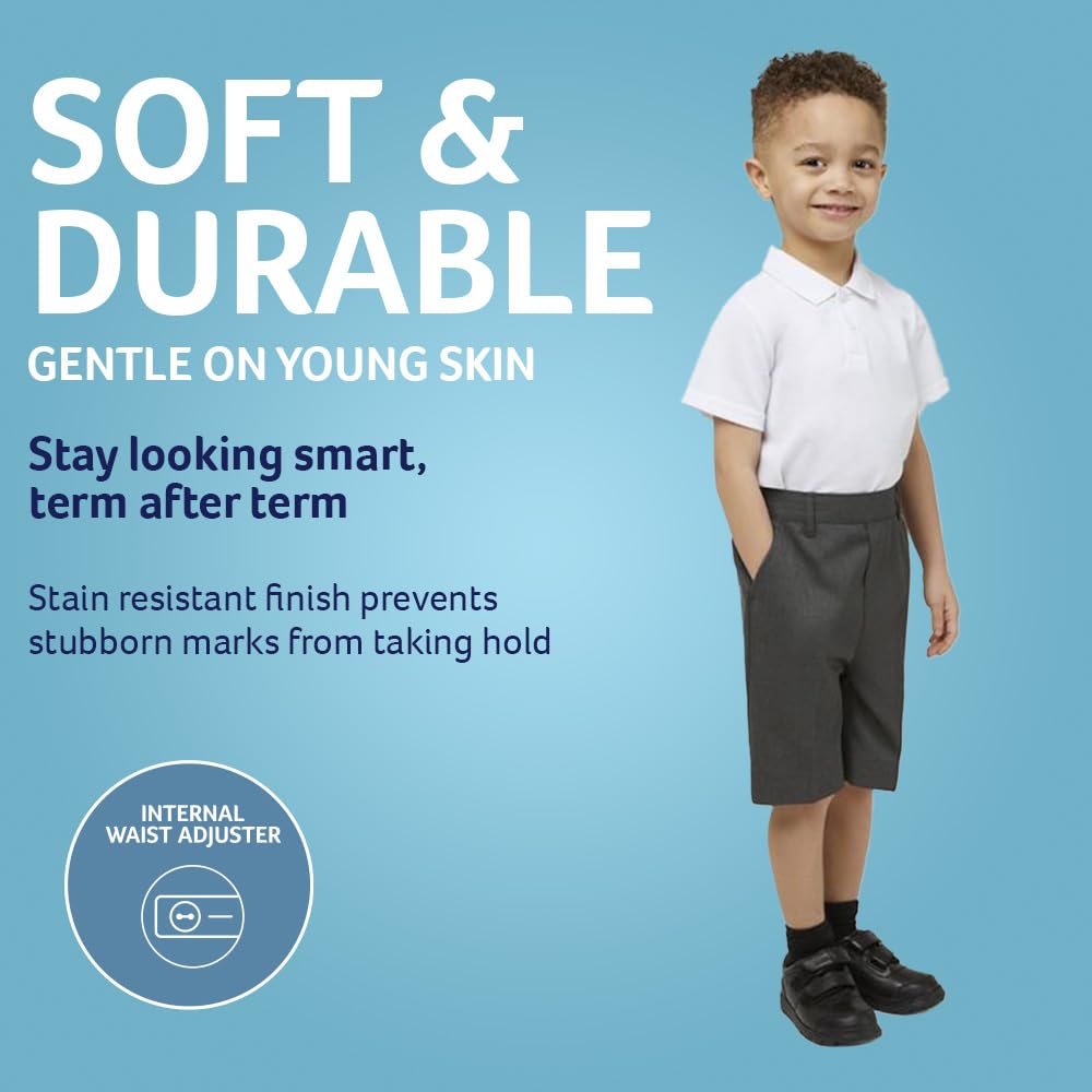 Trutex Basics 2 Pack Boys School Shorts (3-12 Years), Junior Boys Elasticated School Shorts, Slim Leg Pull On School Shorts Boys, Smart and Durable School Boys Shorts - Genuine School Uniform
