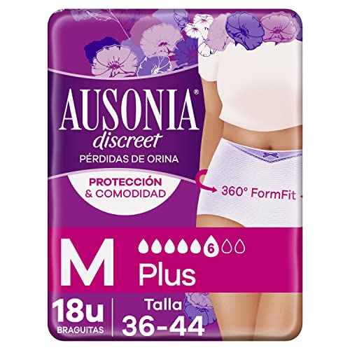 Ausonia Discreet Pants Compresas Incontinencia Mujer, Plus, 18 Unidades, Braguitas para Pérdidas de Orina - Talla Mediana