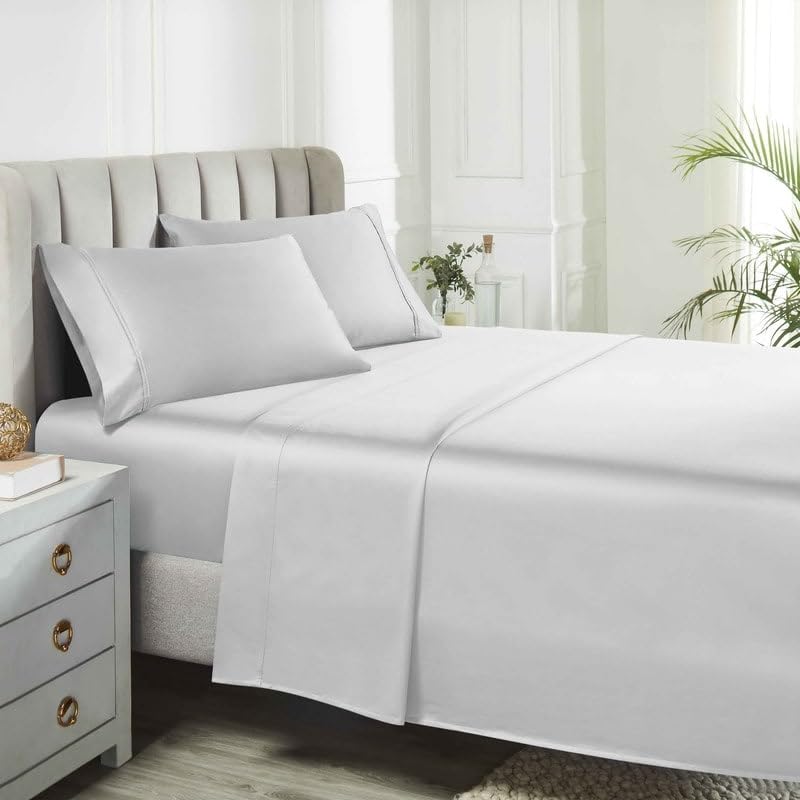 4-Piece 900 Thread Count Egyptian Cotton Bed Sheets Set Queen Size Modern Contemporary Style Versatile Silver White Solid
