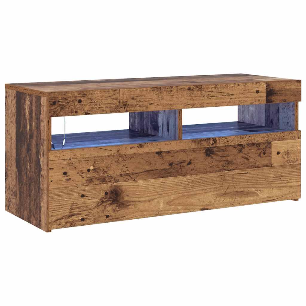 vidaXL TV Cabinet with LED Lights Old Wood 90x35x40 cm Engineered Wood