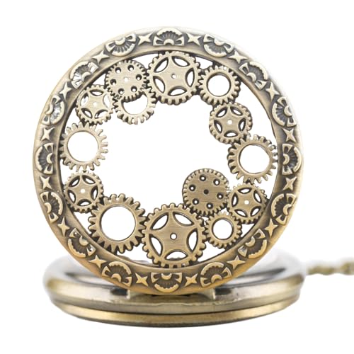 Image of VIGOROSO Mens Vintage Pocket Watch for Men Antique Quartz Pocket Watches with Chain Steampunk Flip Cover Arabic Numerals Birthday Christmas Halloween for Dad Grandpa Grandma Gift for him her