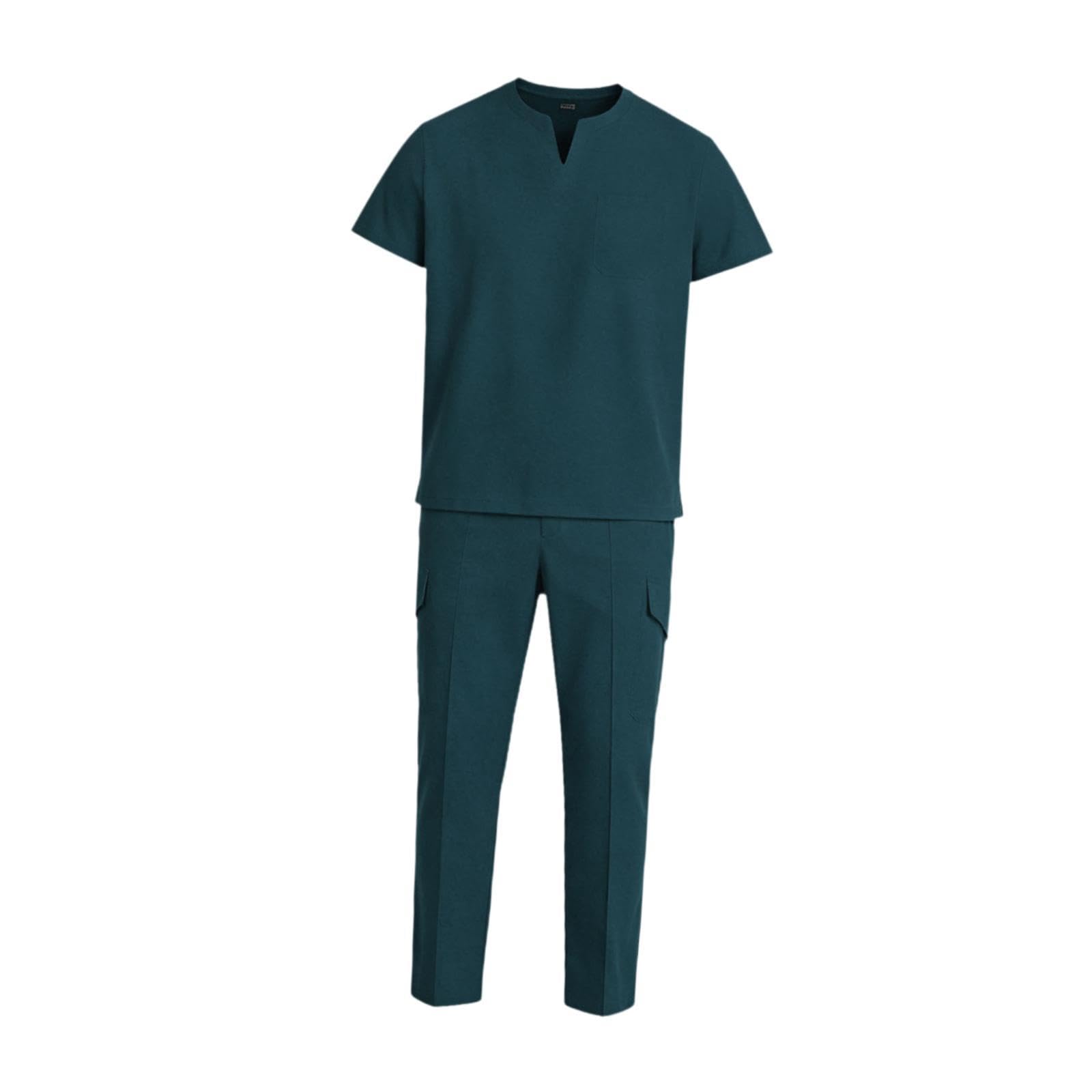 Uniforme Médico Hombre Conjunto Camisa Pantalón con Bolsillos Diseño Transpirable Cómodo en Poliéster para Trabajar en Hospital Clínica Estética