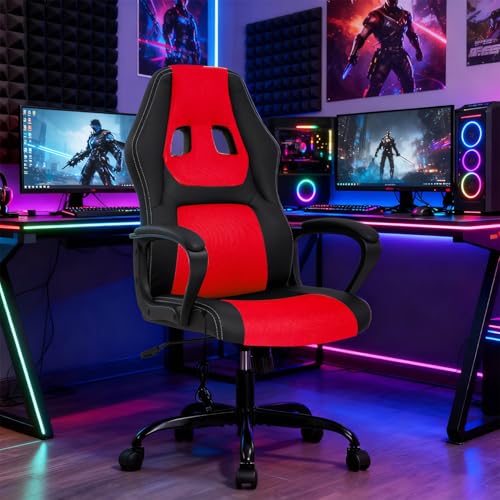 Image of BestOffice Gaming Chair with Massage, Ergonomic Office Desk Chair, Adjustable Lumbar Support & Headrest,Computer Task Chair, 360 Swivel for Adults (Red)