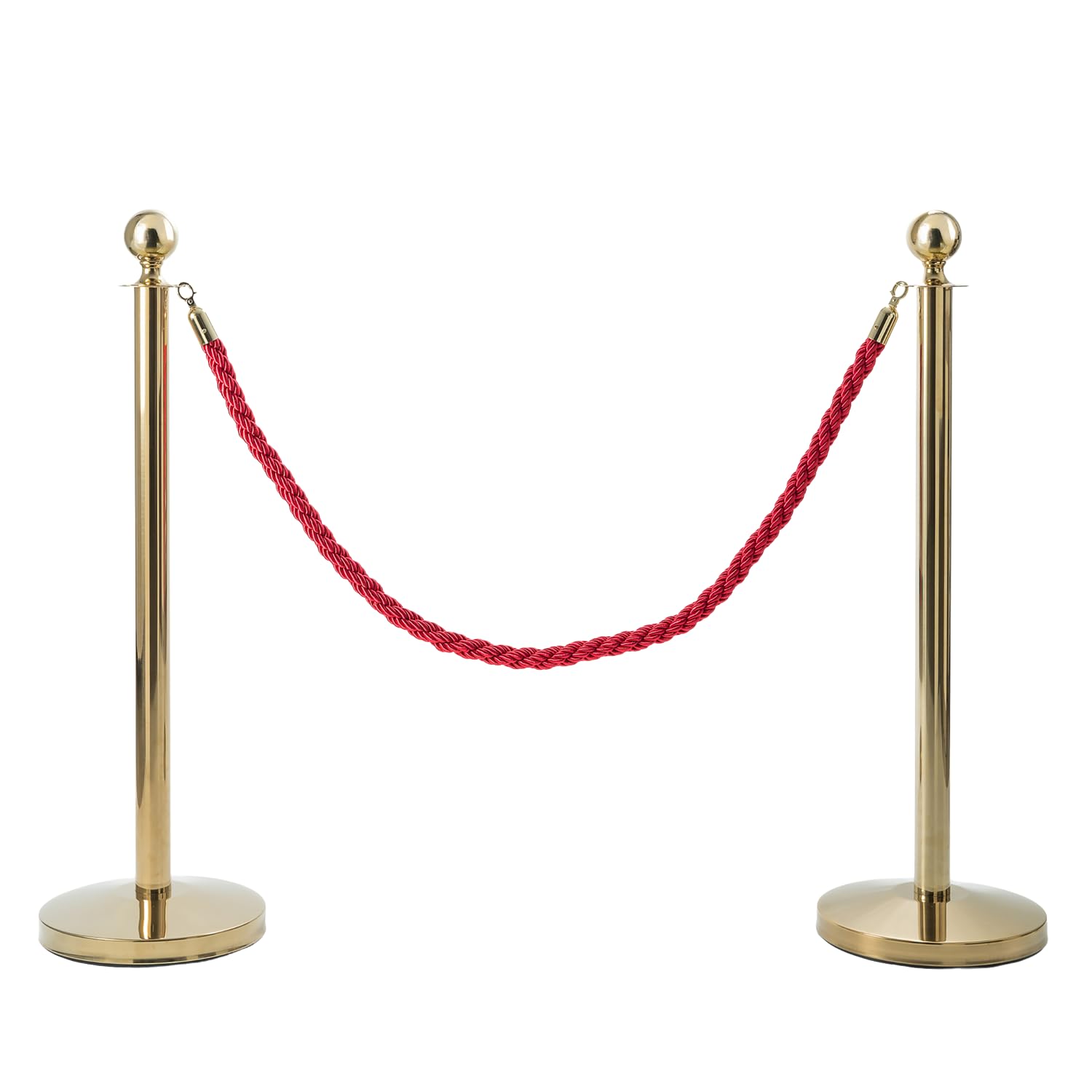 Pack Catenaria Dorada para Eventos Premium y Extensible de Acero | Poste Separador de Acero, Cordón Zona VIP Elegante para Catering. Incluye 2 Mástiles y Cuerda Trenzada. Sol y Carpa