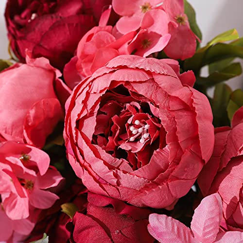 Duovlo Fake Flowers Vintage Artificial Peony Silk Flowers Wedding Home Decoration,Pack Of 1 (New Red) #TOP3