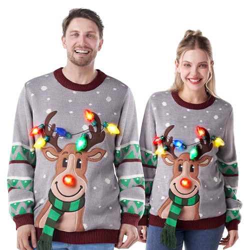 JOYIN Damen-Weihnachtspullover mit LED-Beleuchtung, hässlicher...
