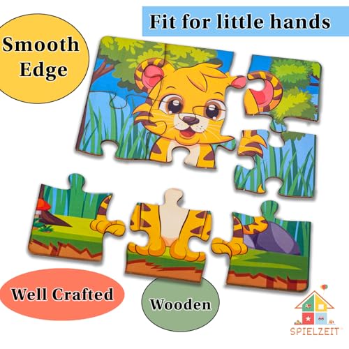 Image of 5 in 1 Wooden Animal Puzzle for Kids Age 2+ | Includes Storage Bag | Montessori Preschool Learning Toy | Jigsaw Puzzle Set for Toddlers | Educational Toy Gift for Boys & Girls (Pack of 5)