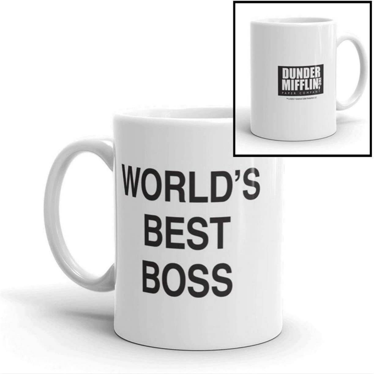 Coffee Mug with Dunder Mifflin, Unop Dunder Mifflin The Office-World’s Best Boss-Funny Ceramic Coffee/Tea/Cocoa Mug Cup