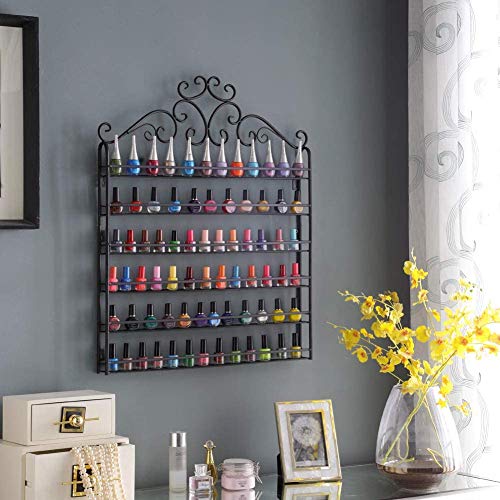 Dazone Diy Mounted 6 Shelf Nail Polish Wall Rack Organizer Holds 120 Bottles Nail Polish Or Essential Oils Black #TOP1
