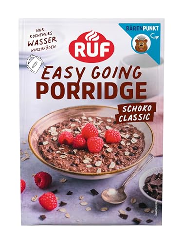 RUF Porridge Schokolade, Instant Haferbrei mit zartschmelzenden Schokotropfen und Kakaokernen, schnelle und vollwertige Mahlzeit, 1 x 65g Beutel