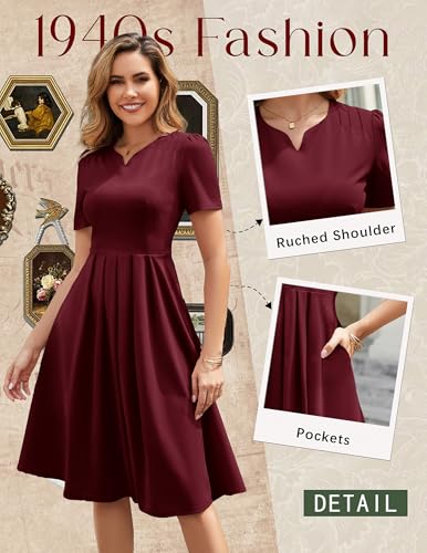 Wedtrend 1950's Womens Vintage Dresses Short Sleeves Work Church Dress Tea Length Cocktail Dress with Pocket3