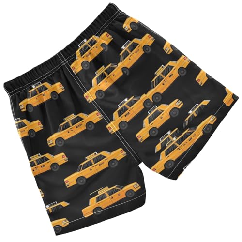 Pigsaly Boys' Swim Board Shorts Black Sportcar Yellow Taxis Car Boy's Swim Trunks Kids Swimwear XS2