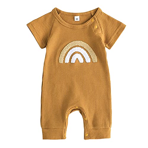 Image of Infant Toddler Baby Girls Summer Clothes Rainbow Prints Ribbed Summer Bodysuits Kids Playsuit 2 Piece Outfits Baby Girls' Clothing Sets Baby Girl Clothes Spring