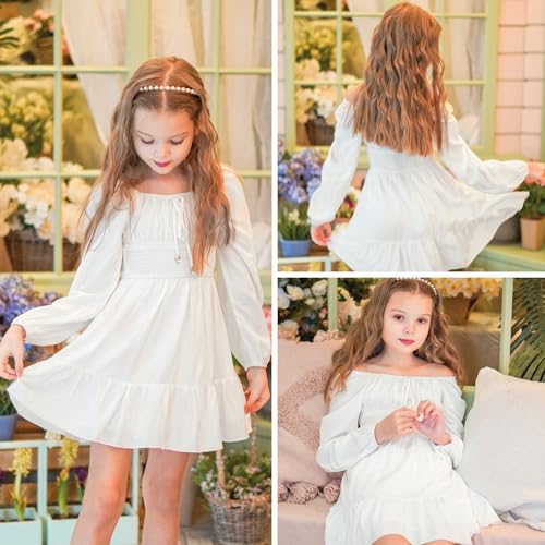 Simplee kids Girls Dresses Fall Long Sleeve Dress for Girl Tween Off Shoulder Smocked Dresses Size 4-15 Years3
