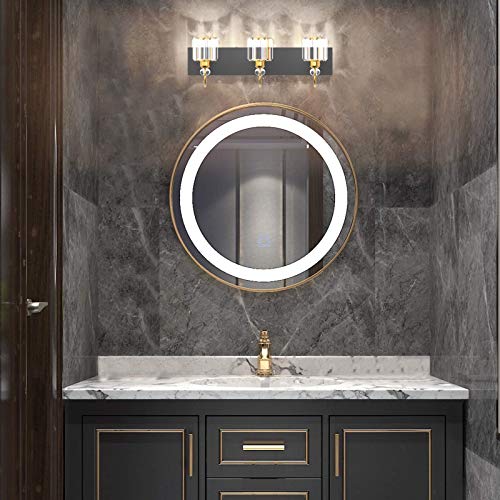 Image of Ralbay Modern Bathroom Vanity Light Fixture, 3-Lights, Black Metal & Crystal, HJ-8600-3T