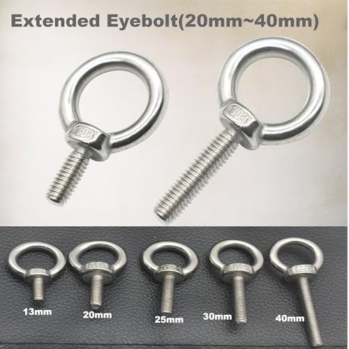 Image of Stainless M5 Eyebolt 0.39 inch(10mm) Long Male Ring Threaded Screw Lifting Shoulder Eye Bolts with Nuts Washers,10 PCS