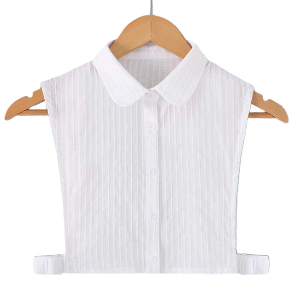 JOYKK Womens White Fake Collar Vertical Stripes Detachable Lapel Ruffles Half-Shirt - 2# Round