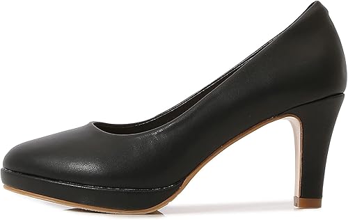 Miniatura 5 de kkdom Women's Classic Leather Round Toe Bridal Wedding Party Platform Low Heel Dress Pump Shoes