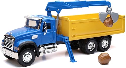 New-Ray Toys Mack - Camión volquete de granito con grúa a escala 118, juego de camionero de larga distancia, para niños, regalos, cumpleaños
