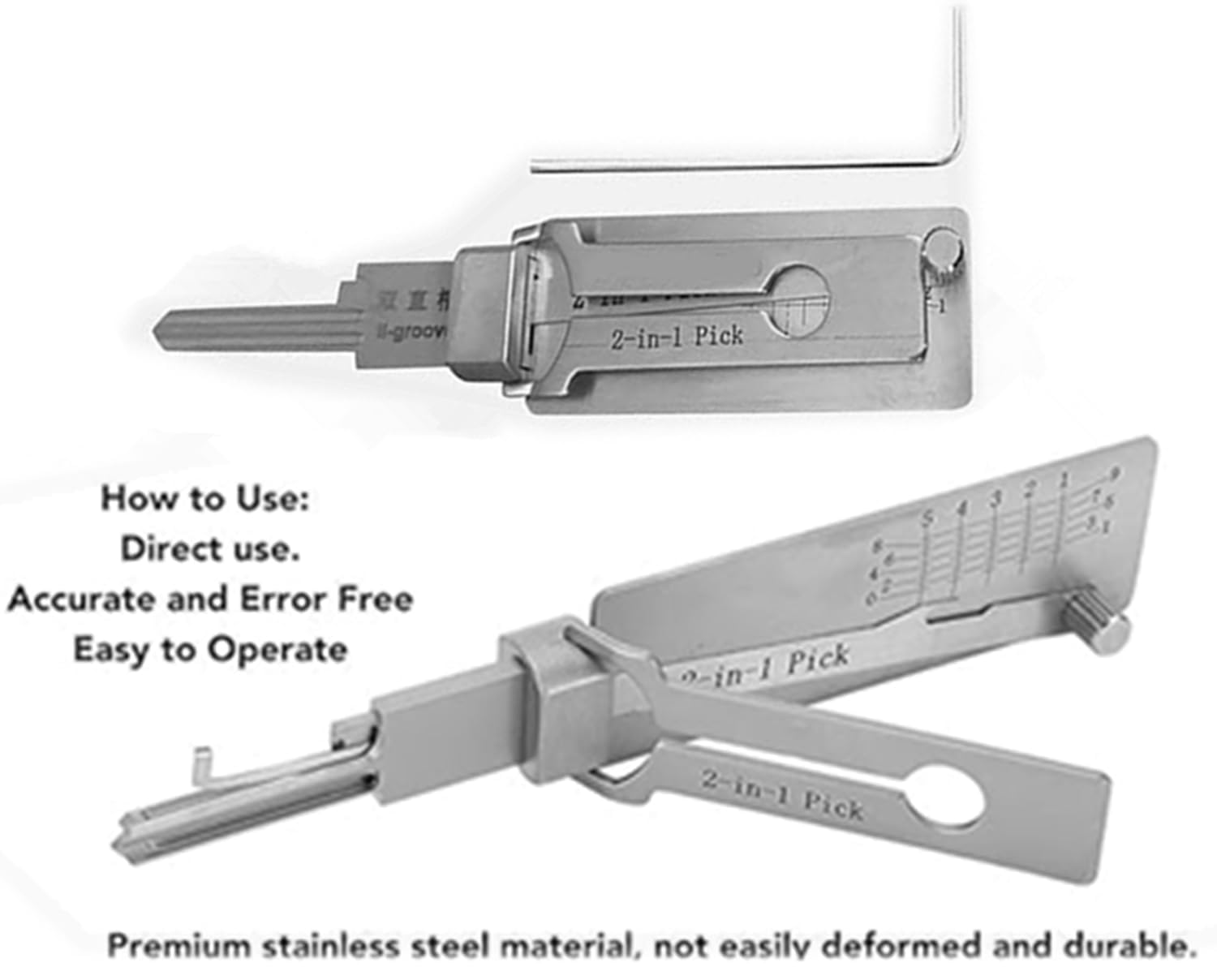 SS001 Pro Lock Pick Tool,2 in 1 Kit di picking serratura & Master Key Decoder,Serrature pratiche per lockpicking,LockPicks in acciaio inox per principianti,Lockpicking Set per serrature auto e Groove