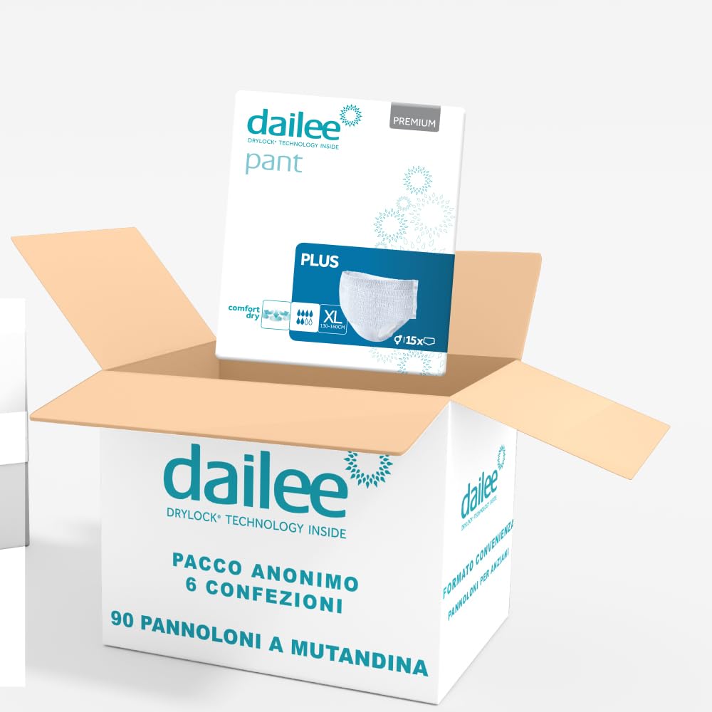 Dailee Pants Plus XL - 90x Pannoloni per Anziani a Mutandina - 6 Confezioni da 15 Pannoloni per Adulti Mutanda - Pants Incontinenza Donna e Uomo - Formato Scorta