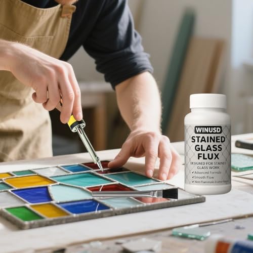 Image of Stained Glass Supplies，Stained Glass Accessories for Soldering Work， Stained Glass Starter Kit, Stained Glass Tools for Table and Countertop Protection (8oz Solder Flux)