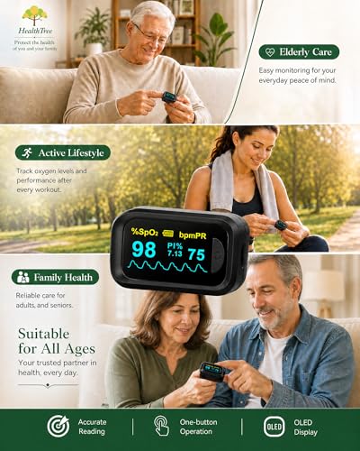 Healthtree JKS50B Pulse Oximeter Fingertip - Blood Oxygen monitor Fingertip with Perfusion Index, Fast 5-8s Reading, Large OLED Display, SpO2 & Heart Rate monitor for Home, Sports, Travel (Includes Batteries & Lanyard) - Image 7