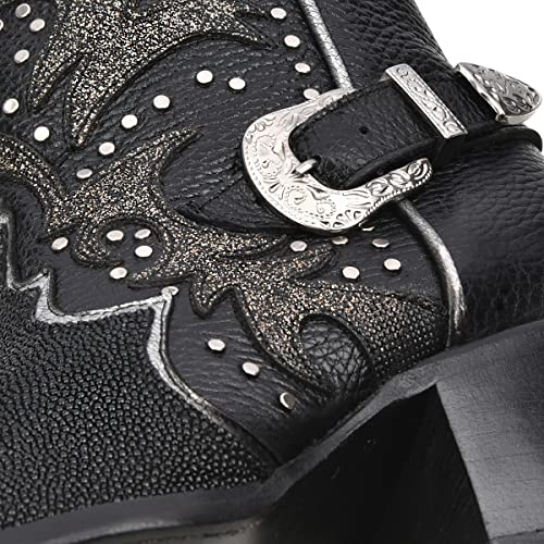 Cuadra Women's Bootie in Genuine Stingray Leather Black with Zipper and Studs2