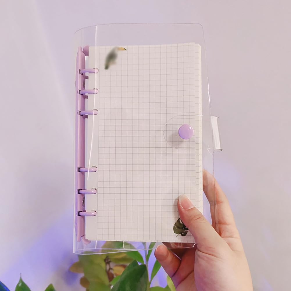 A6 transparente Ordner, PVC, 6 Ringe, nachfüllbar, Notizbuch, lose Blätter, 6 Löcher, Planer, Einband mit Druckknopf, für Schule, Büro, 3 Stück