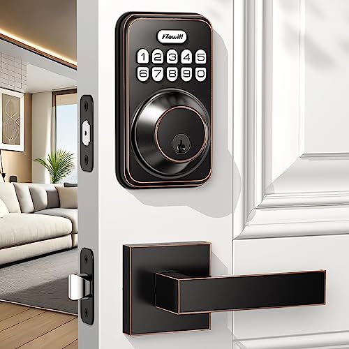 Zowill Keyless Entry Door Lock with 2 Lever Handles, Electronic Keypad Deadbolt, Auto-Locking, Anti-Peeping Password, Digital Smart Code Door Lock, Front Door Handle Sets, OilRubbed Bronze Zowill Keyless Entry Door Lock with 2 Lever Handles, Electronic Keypad Deadbolt, Auto-Locking, Anti-Peeping Password, Digital Smart Code Door Lock, Front Door Handle Sets, OilRubbed Bronze