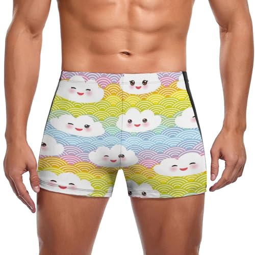 Maillot de bain homme slip short natation boxer blanc motif nuage
