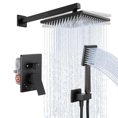 KES Sistema de Ducha Juego de Grifería con Cabezal de Ducha de Lluvia y Ducha Manual con Válvula y Kit de Recorte Negro Mate miniatura 1