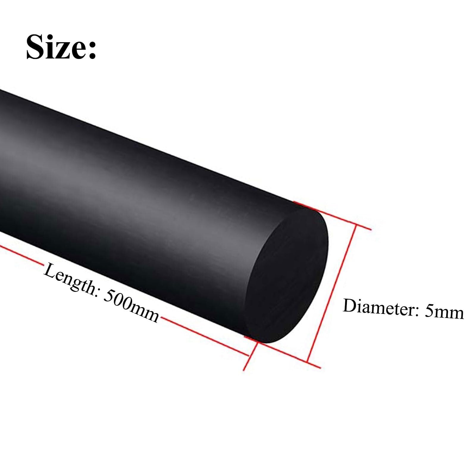 4 Tiges Nylon Noir 500mm × 3-5mm Diamètre Barres Ronde Plastique Solide pour Pièces Électroménager Réparation & Bricolage(Diameter 5)
