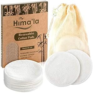Himala Reusable Cotton Pads Makeup Remover – 10 PCS Cotton Rounds with Laundry Bag – Washable Bamboo Reusable Makeup…