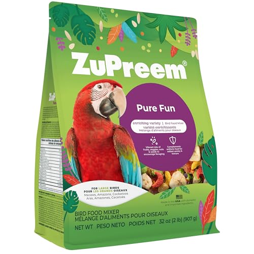 ZuPreem Pure Fun Bird Food Amazon Cockatoo Macaw Seed and Pellet Blend for Large Birds Food Mixer Topper Enriching Variety Made in USA Bird Seed for Large Birds (L 2 lbs)