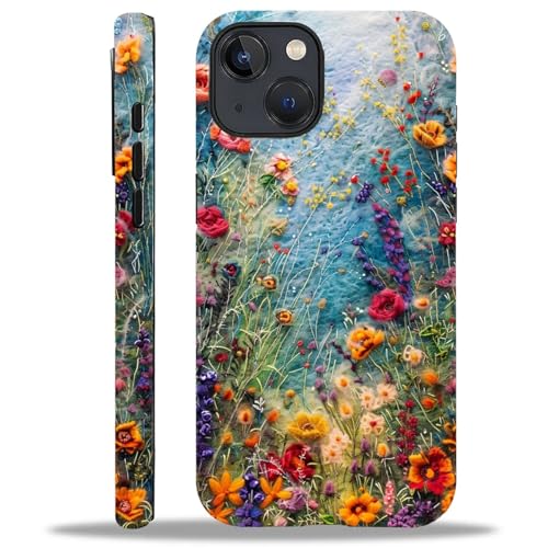 ZHEGAILIAN Case for iPhone 14 Plus,Embroidered Wildflowers for 2 in 1 Hard Shell + Soft Silicone,Shockproof Bumper Drop Protective Case for iPhone 14 Plus