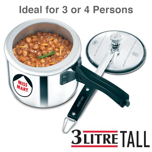 Image of Hawkins Miss Mary 3 Litre Pressure Cooker | Straight Body | Induction & Gas Compatible | Ideal for 3-4 persons | ISI Certified | Guaranteed for 5 year | Silver (IMM3T)
