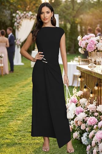 Image of Cocktail Dresses for Women 2026 Summer Formal Bodycon Cap Sleeve Dress Elegant Wedding Guest Party Long Maxi Dress