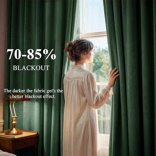 Image of Dark Green Christmas Velvet Drapes Room Darkening, W52xL90, 2 Pcs | Christmas Holiday Decor, 300GSM Heavy Soft Velvet, Heat Insulated, Privacy, Dining Backdrop French Door, Living Room