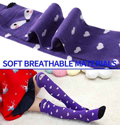 POEATEZO 3-12 Years Girls Knee High Socks Kids Funny Animal Pattern Warm Cotton Long Tall Boot Socks 6 Pairs3