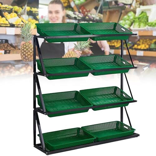 Store Display Rack Wall Mounted Storage Rack Supermarket Convenience Store,4/5 Tier Vegetable & Fruit Basket Stand - Commercial Supermarket Storage Rack, Snack Retail Display Shelf for Kitch