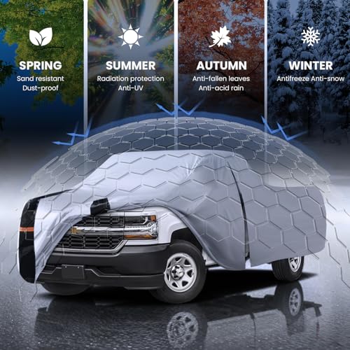Image of Multi-Layer Chevy Silverado Truck Cover, Custom Fit Silverado 1500 1998-2026 Extended Cab Short Bed(8.1')Car Cover Waterproof All Weather, Full Exterior Cover Rain Wind and UV Protect With Door Zipper